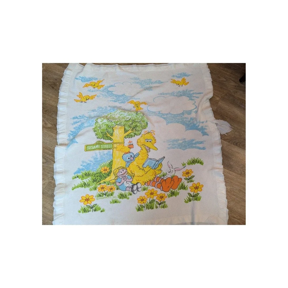 Sesame Street Thermal Baby Blanket Vintage Big Bird Waffle Weave FLAW